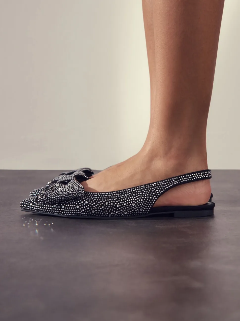 Black Heatseal Forever Comfort® Point Toe Bow Slingback Flat Shoes