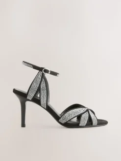 Black Heatseal Forever Comfort® Leather Lattice Front Heeled Sandals
