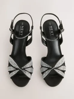Black Heatseal Forever Comfort® Leather Lattice Front Heeled Sandals