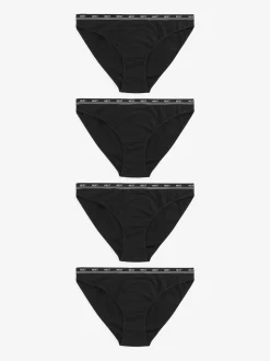 Black High Leg Cotton Logo Knickers 4 Pack