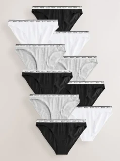 Black High Leg Cotton Logo Knickers 10 Pack