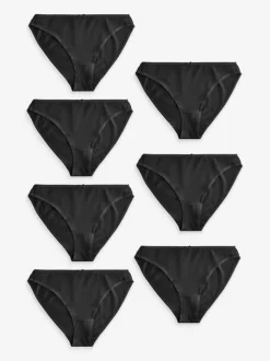 Black High Leg Cotton Rich Knickers 7 Pack