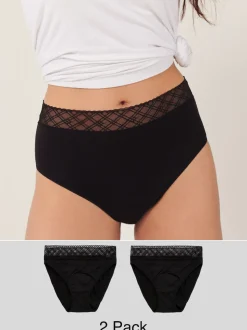 Black High Leg Medium Flow Period Knickers 2 Pack