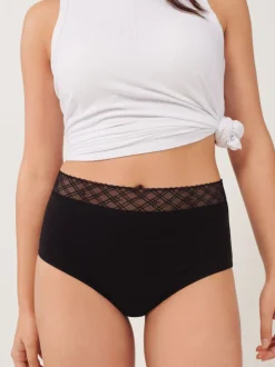 Black High Leg Medium Flow Period Knickers 2 Pack