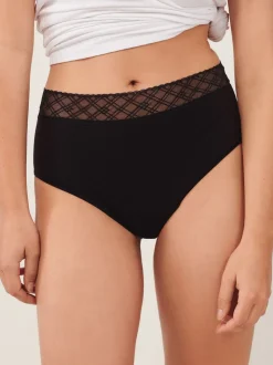 Black High Leg Medium Flow Period Knickers 2 Pack