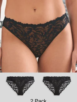 Black High Leg Ultimate Comfort Lace Knickers 2 Pack