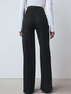 Black High Rise FlexiFit Stretch Pull On Wide Leg Jeans