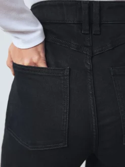 Black High Rise FlexiFit Stretch Pull On Wide Leg Jeans
