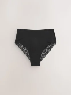 Black High Rise High Leg Cotton Lace Knickers 4 Pack