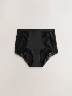 Black High Rise Lace And Microfibre Knickers