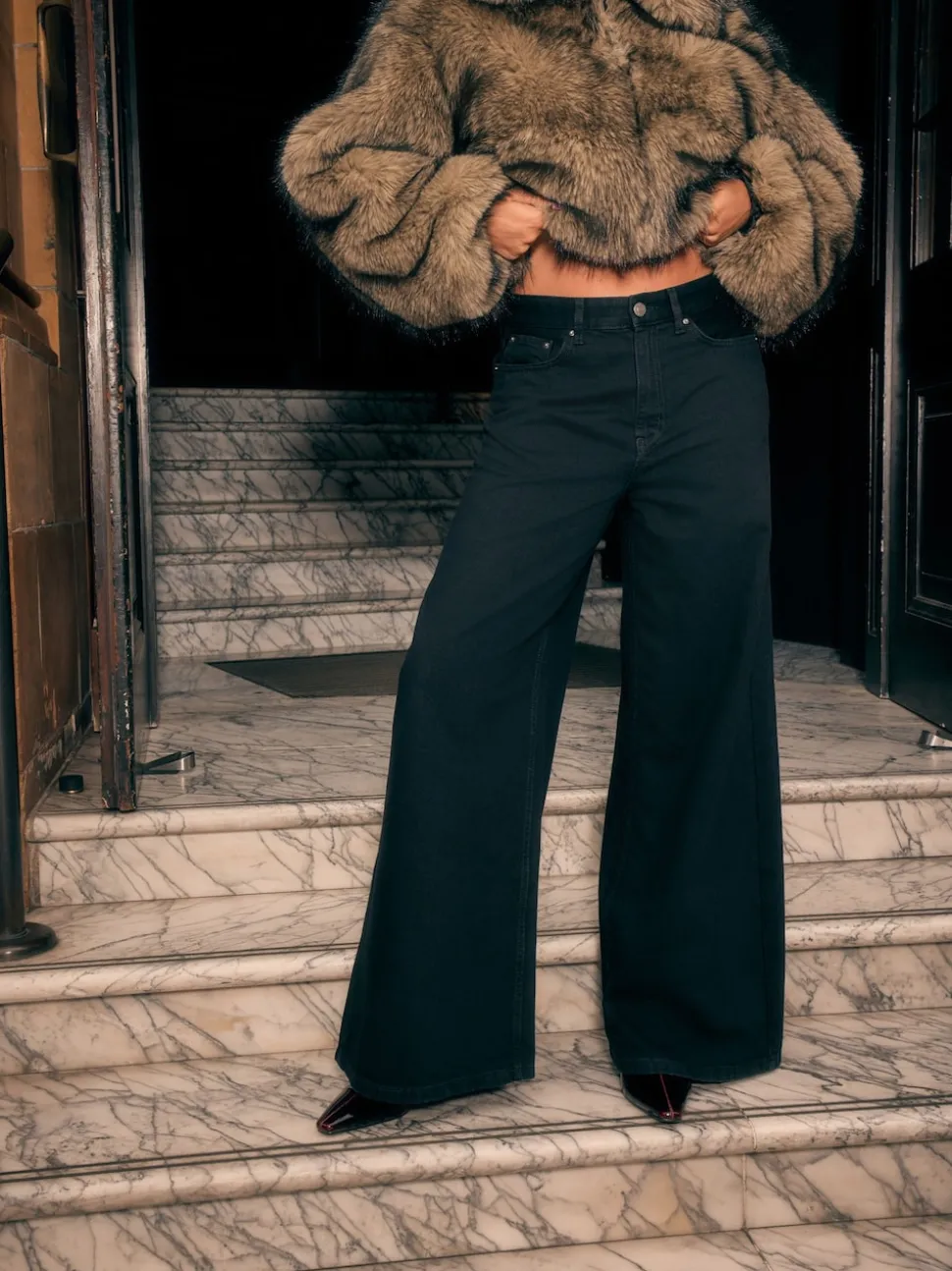 Black High Rise Palazzo Wide Leg Jeans