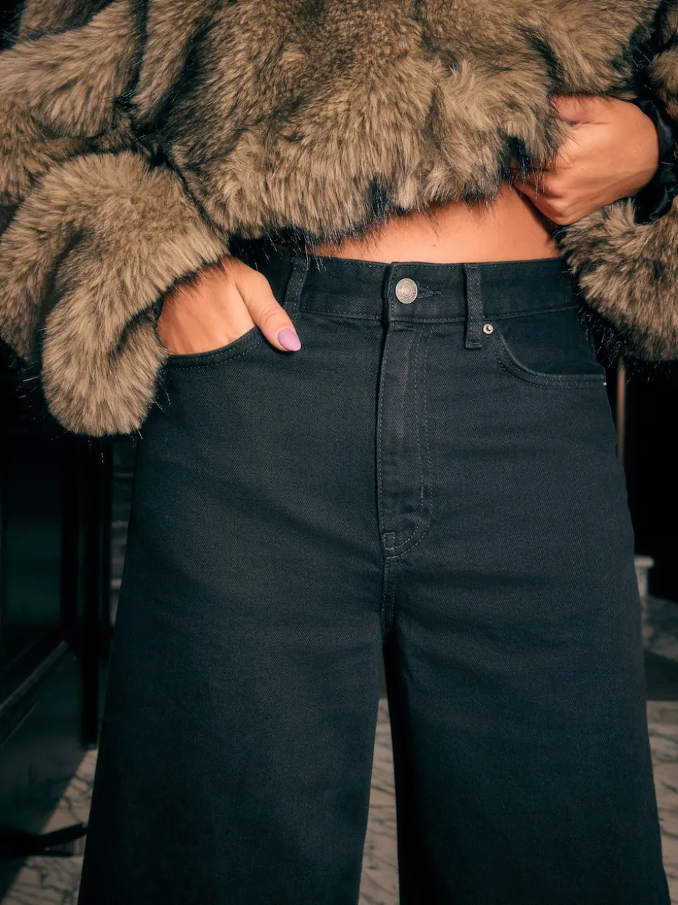 Black High Rise Palazzo Wide Leg Jeans