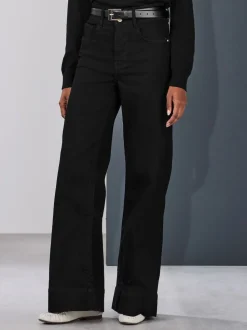 Black High Rise Stretch Wide Leg Jeans