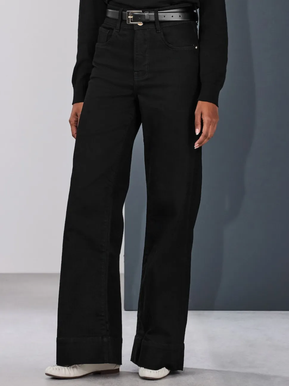 Black High Rise Stretch Wide Leg Jeans