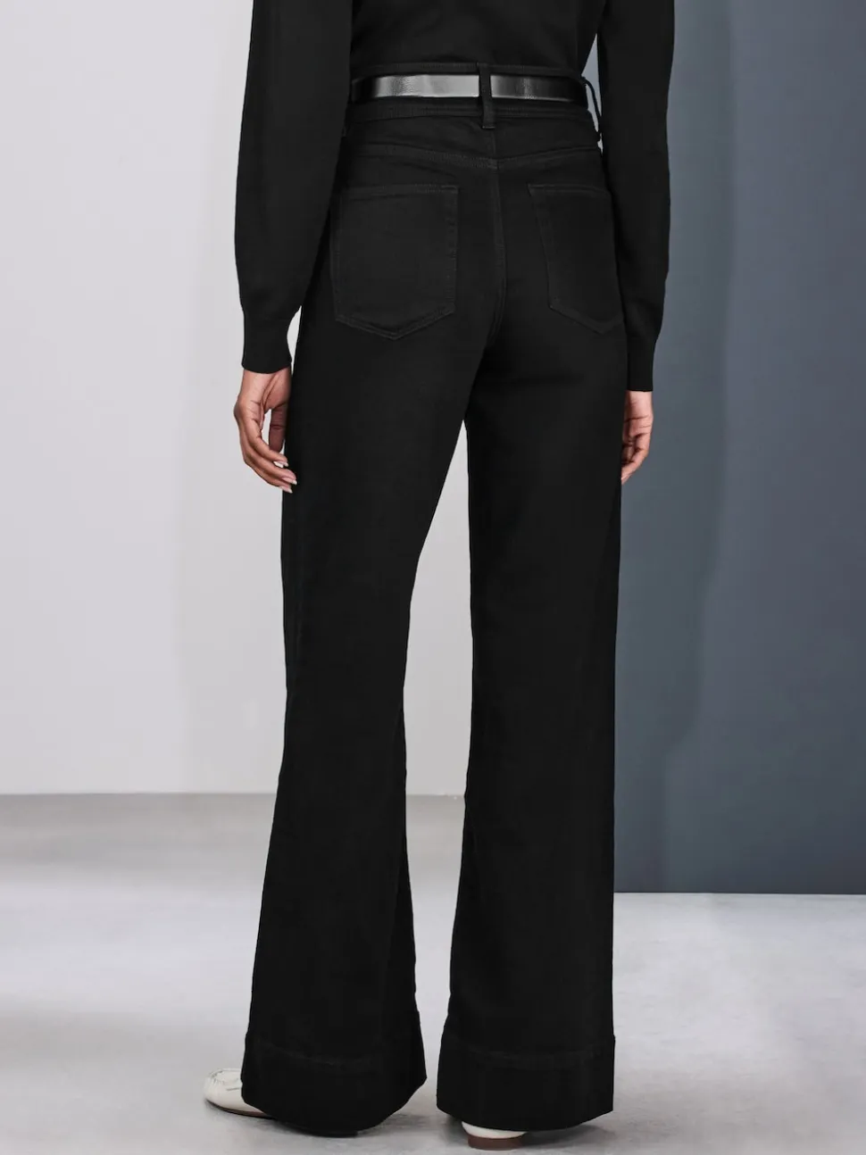 Black High Rise Stretch Wide Leg Jeans