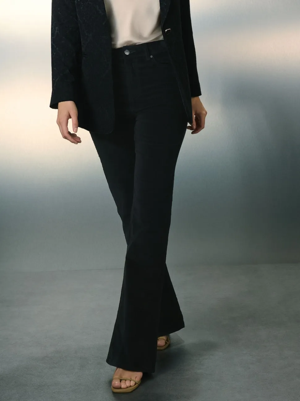 Black High Rise Velvet Cord Flare Jeans