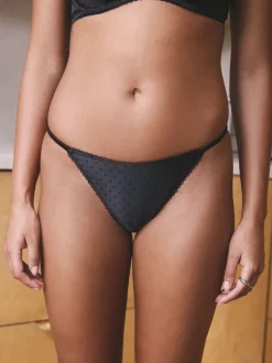 Black High Shine Spot Tanga Knickers