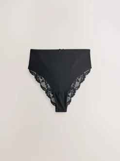 Black High Waist High Leg No VPL Lace Back Briefs 3 Pack
