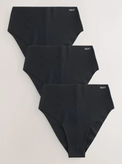 Black High Waist High Leg Cotton Rich No VPL Knickers 3 Pack