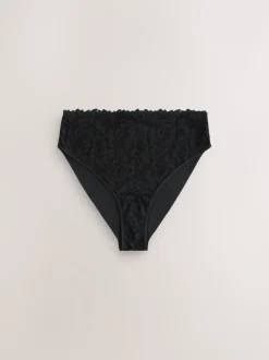Black High Waist High Leg Lace Front NVPL Knickers 3 Pack