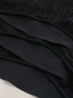 Black High Waist High Leg Lace Front NVPL Knickers 3 Pack