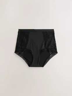 Black High Waist Lace & Microfibre Knickers 2 Pack