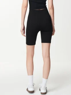 Black High Waist Ribbed Cycling Shorts