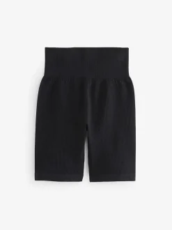 Black High Waist Ribbed Cycling Shorts