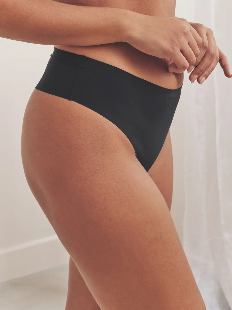 Black High Waisted Thong No VPL Comfort Knickers 3 Pack