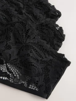 Black High Waisted Thong Lace Front NVPL Knickers 3 Pack