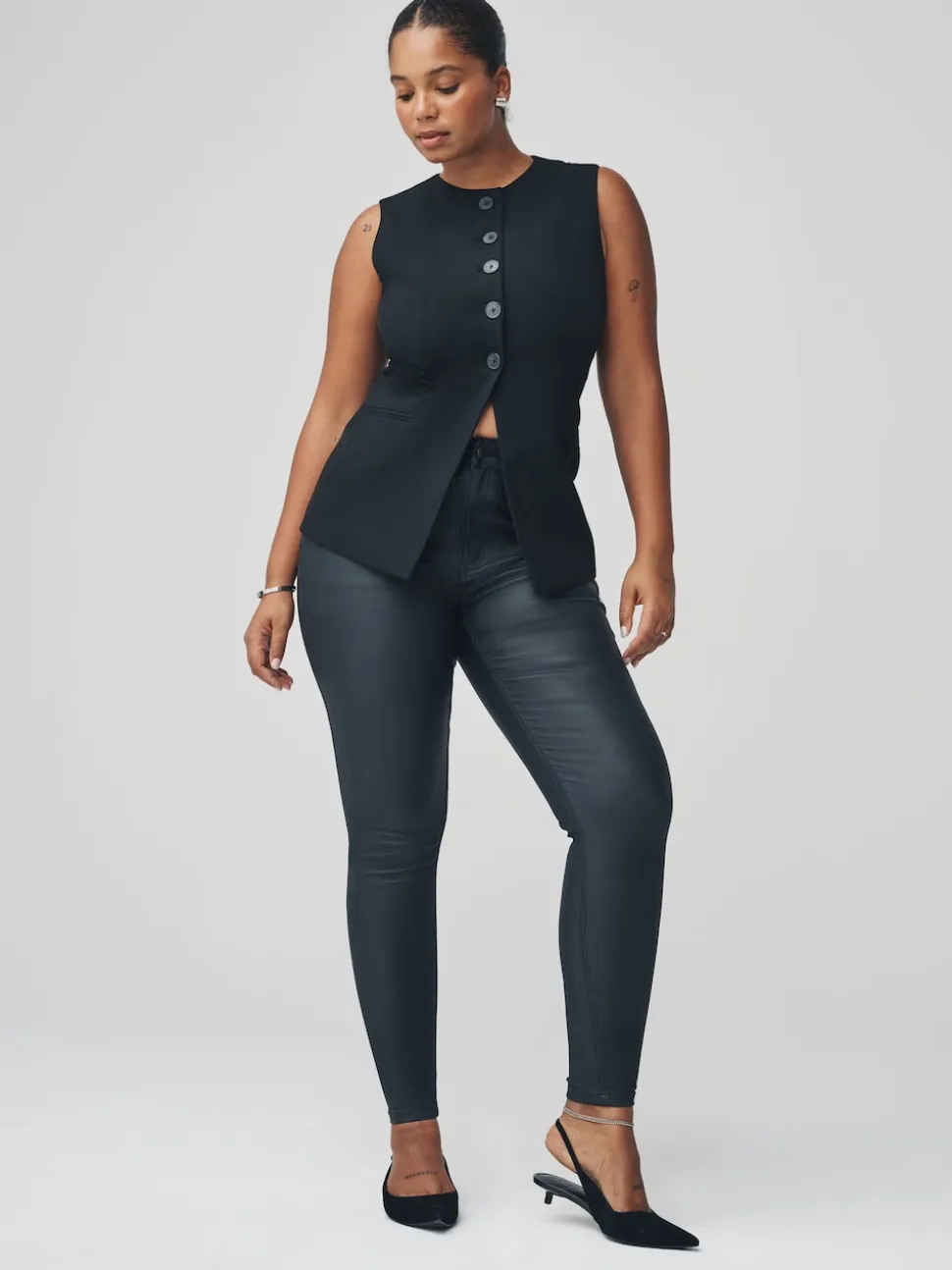 Black Hourglass Coated Denim Skinny Jeans