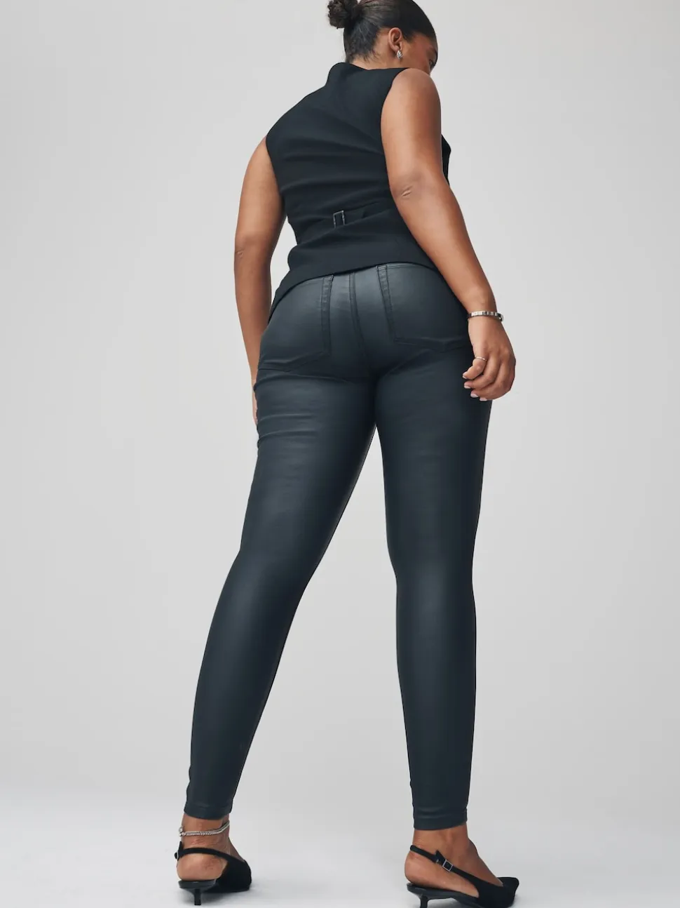 Black Hourglass Coated Denim Skinny Jeans