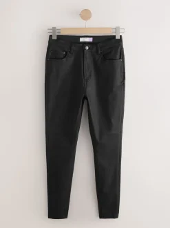 Black Hourglass Coated Denim Skinny Jeans