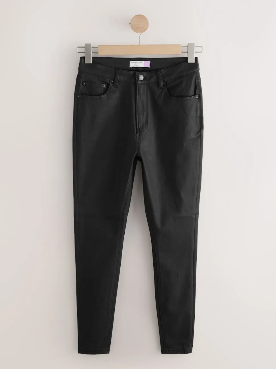 Black Hourglass Coated Denim Skinny Jeans
