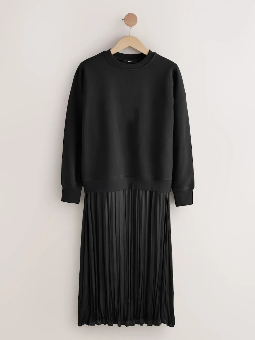 Black 2-In-1 Sweatshirt With Satin Midi Skirt