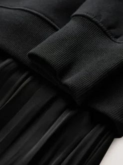 Black 2-In-1 Sweatshirt With Satin Midi Skirt