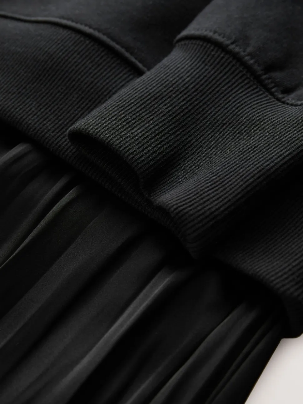 Black 2-In-1 Sweatshirt With Satin Midi Skirt