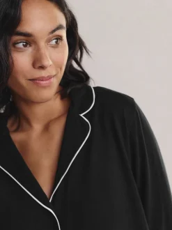 Black Jersey Button Through Pyjamas