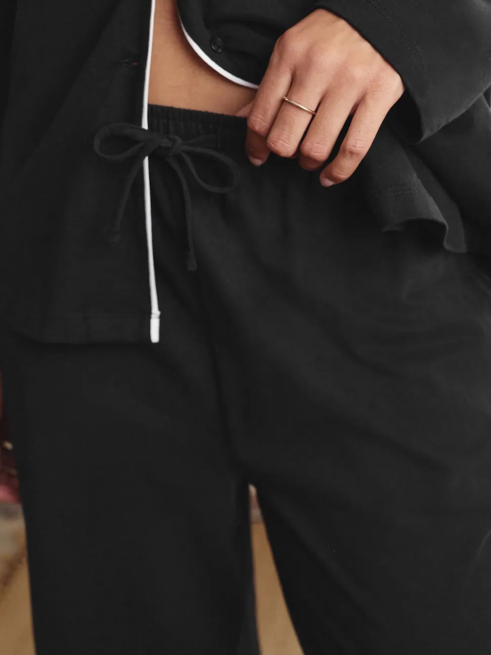 Black Jersey Button Through Pyjamas