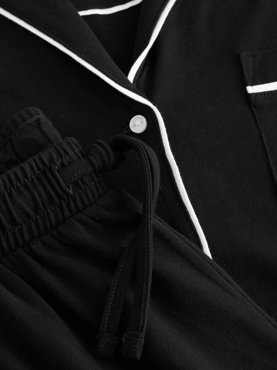 Black Jersey Button Through Pyjamas