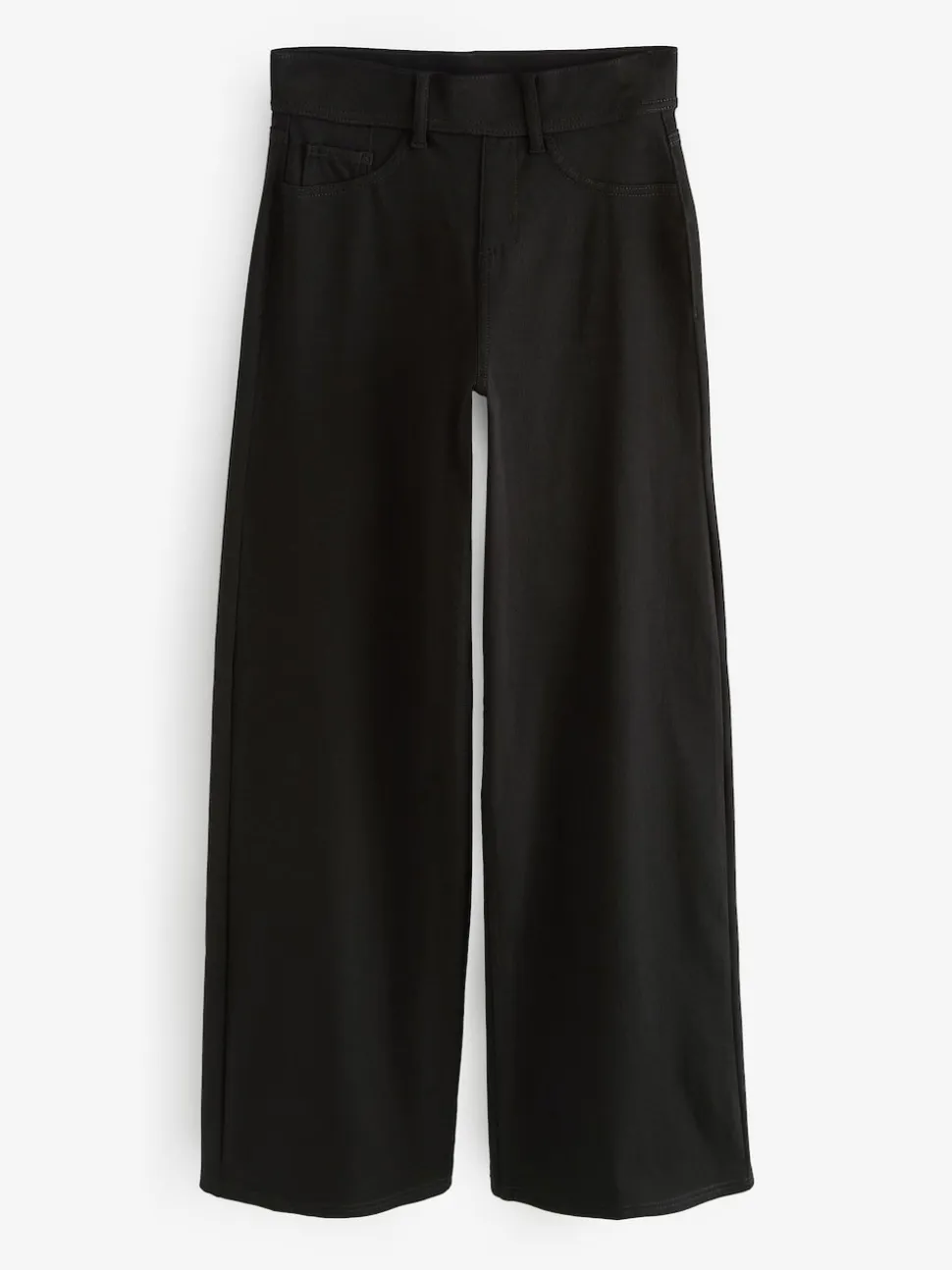 Black Jersey Denim Wide Leg Trousers
