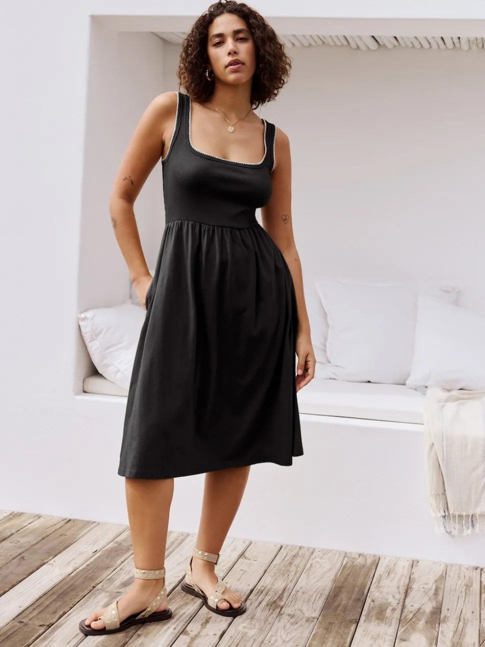 Black Jersey Midi Summer Dress