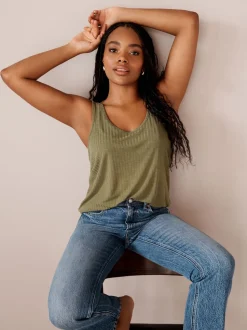Black/ Khaki Green Strappy Scoop Neck Slouch Ribbed Vests 2 Pack