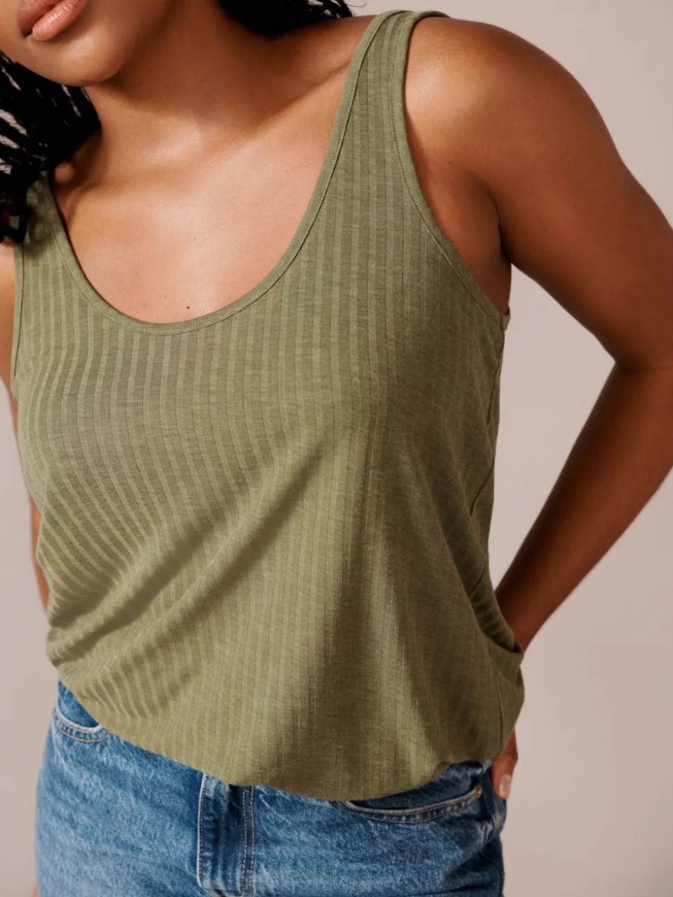 Black/ Khaki Green Strappy Scoop Neck Slouch Ribbed Vests 2 Pack