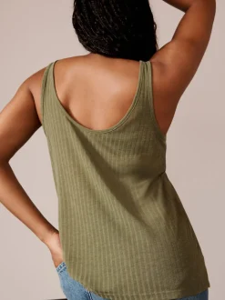 Black/ Khaki Green Strappy Scoop Neck Slouch Ribbed Vests 2 Pack