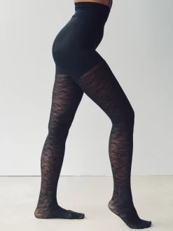Black Lace Bum, Tum And Thigh Shaping Tights