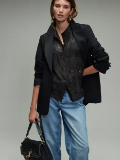 Black Lace Half Sleeve Blouse