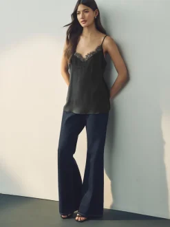 Black Lace Trim Strappy Cami Top