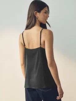 Black Lace Trim Strappy Cami Top