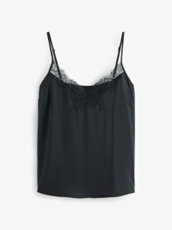 Black Lace Trim Strappy Cami Top